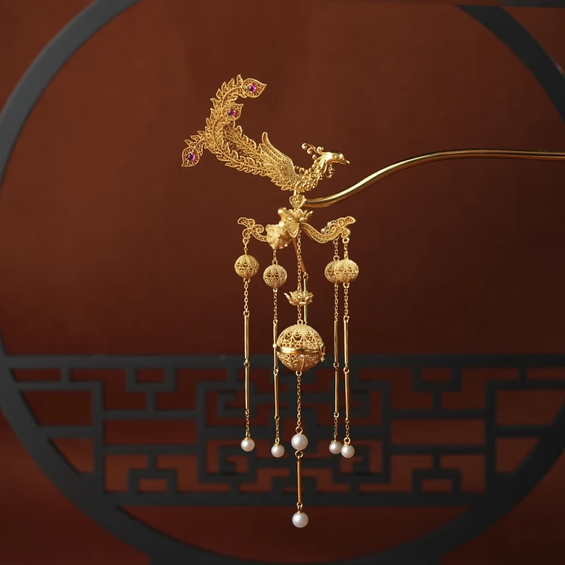 在忆 925银银制品 【凤簪】手工花丝凤凰银发簪