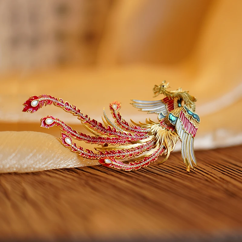 在忆 925银胸针 中式宫廷风凤凰胸针气质汉服配饰