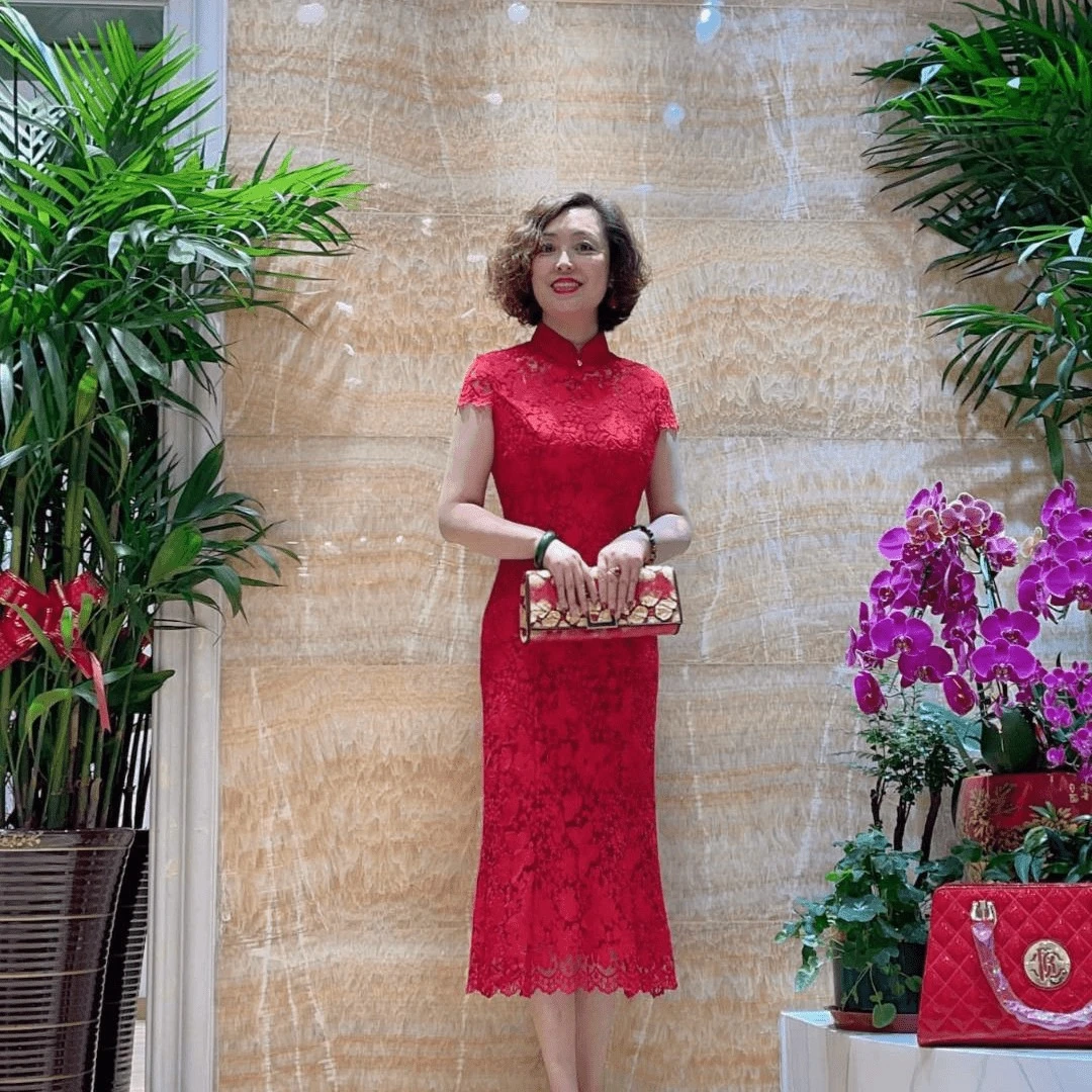 福来花开69316小鱼尾婚礼旗袍礼服蕾丝时尚气质修身显瘦中长款