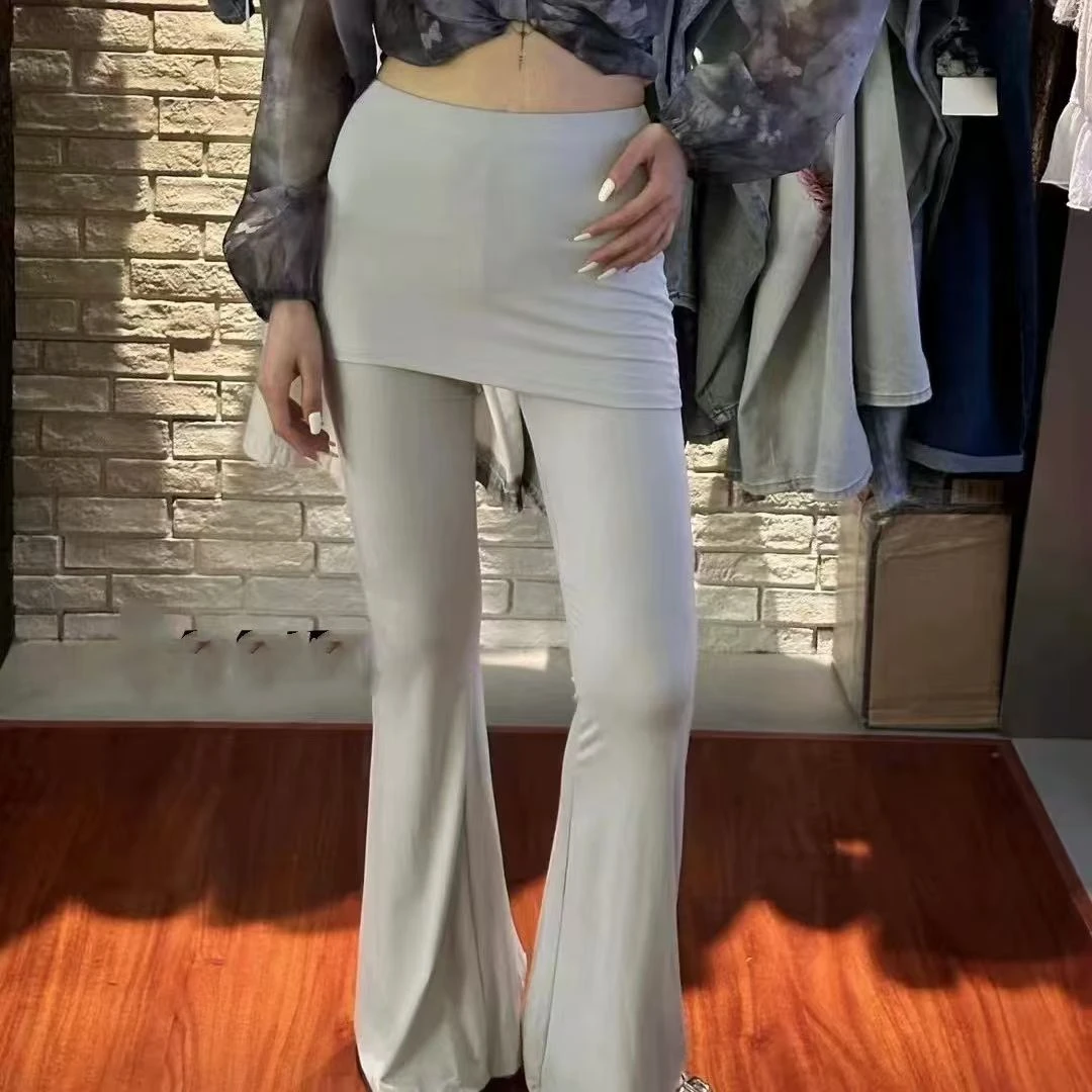 正版夏季新款假两件纯色辣妹微喇休闲裤  212-17