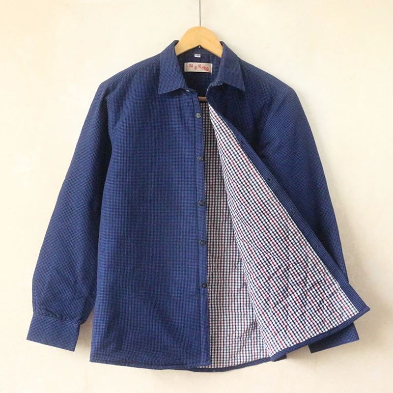 秋冬男士纯棉加厚衬衫夹棉保暖棉衬衣中老年加棉舒适爸爸寸衫棉袄