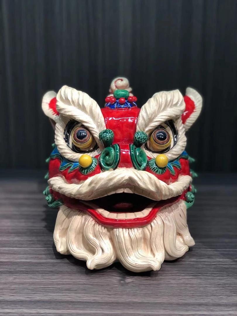 《国潮醒狮头》陶瓷17*15*16厘米，家居公司会所餐厅礼品手工摆件
