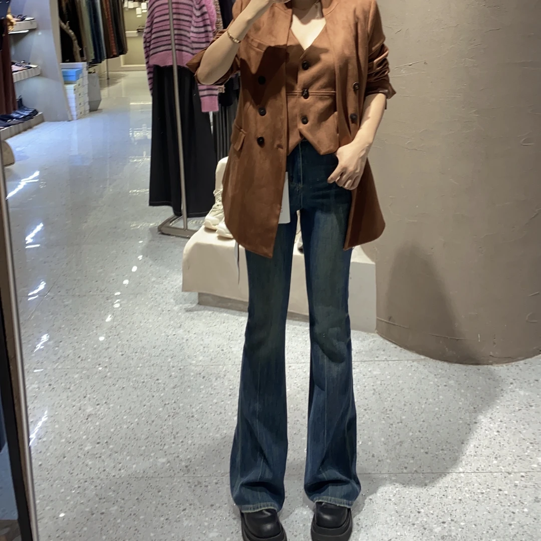 欧货设计师款鹿皮绒西装两件套