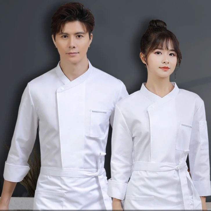 食堂后厨房纯色衣服餐厅厨师工作服男长袖秋冬季烘焙师服装女短袖