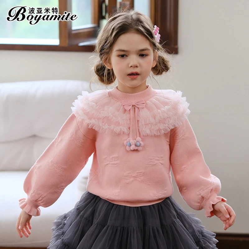 BOYAMITE/波亚米特女童粉色套头毛衣长袖加厚女宝针织打底衫23745