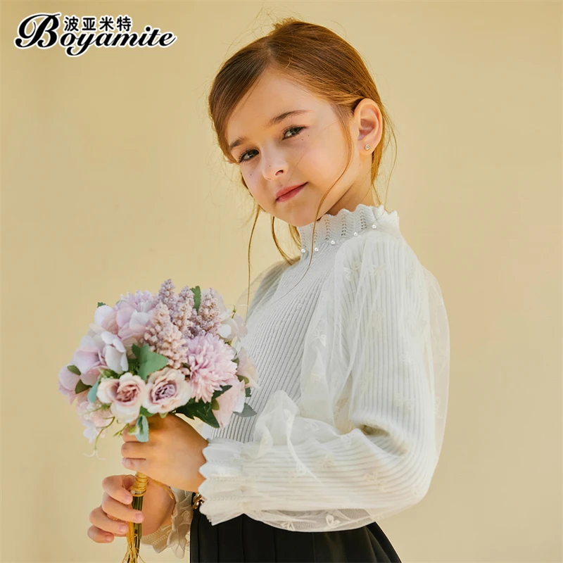 BOYAMITE/波亚米特女童花边套头毛衣小女孩针织公主打底衫23657