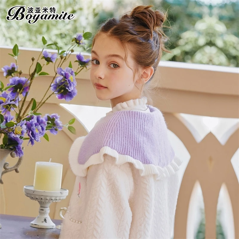 BOYAMITE/波亚米特女童加绒针织冬毛衣外套宝宝花边翻领上衣23616