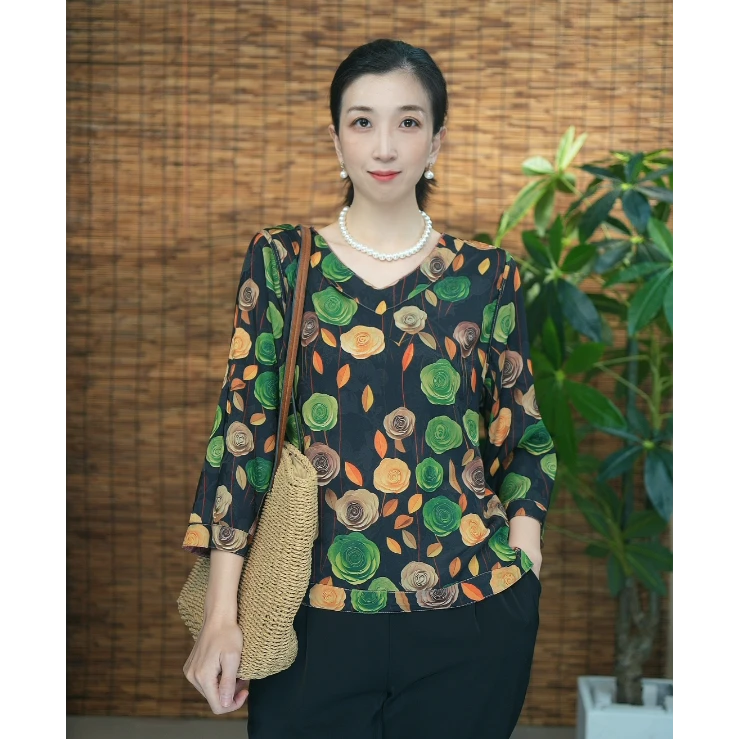 小唐人双面双穿】透气上衣重磅蚕丝V领小衫