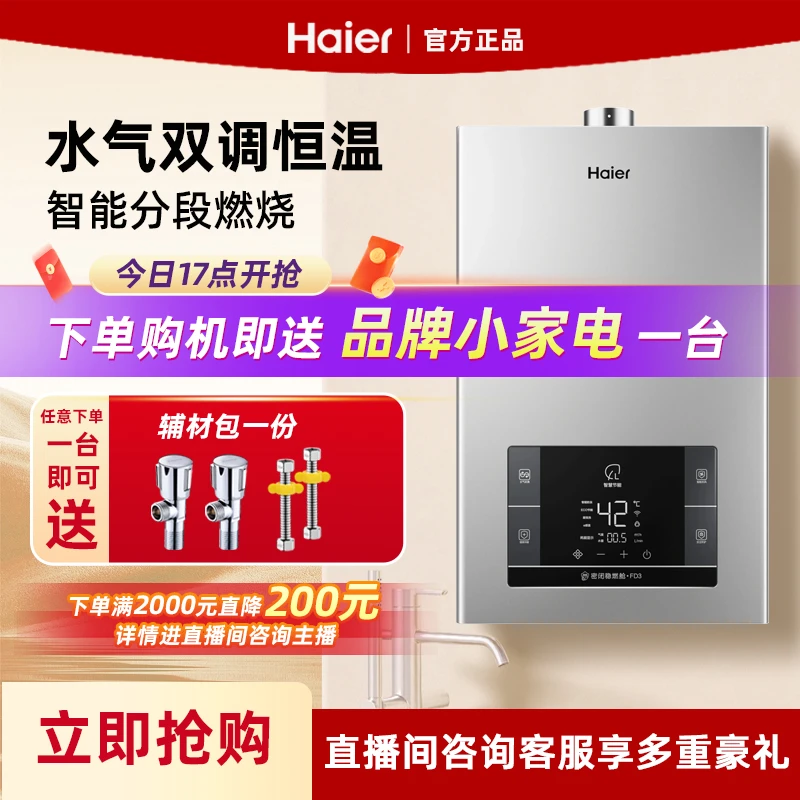 Haier/海尔家用燃气热水器强排式智控天然气恒温静音抑菌防冻自检