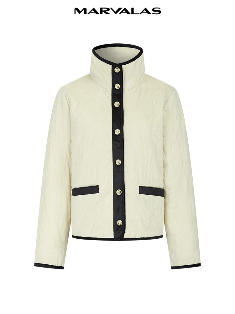 【小雨专属】曼德诗立领羽绒服新款灯芯绒撞色保暖外套女M427305910