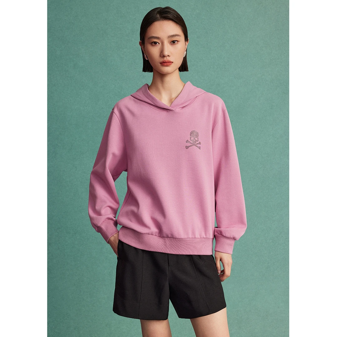 【诗语专属】曼德诗粉色连帽卫衣2023春棉质减龄套头上衣M317303555