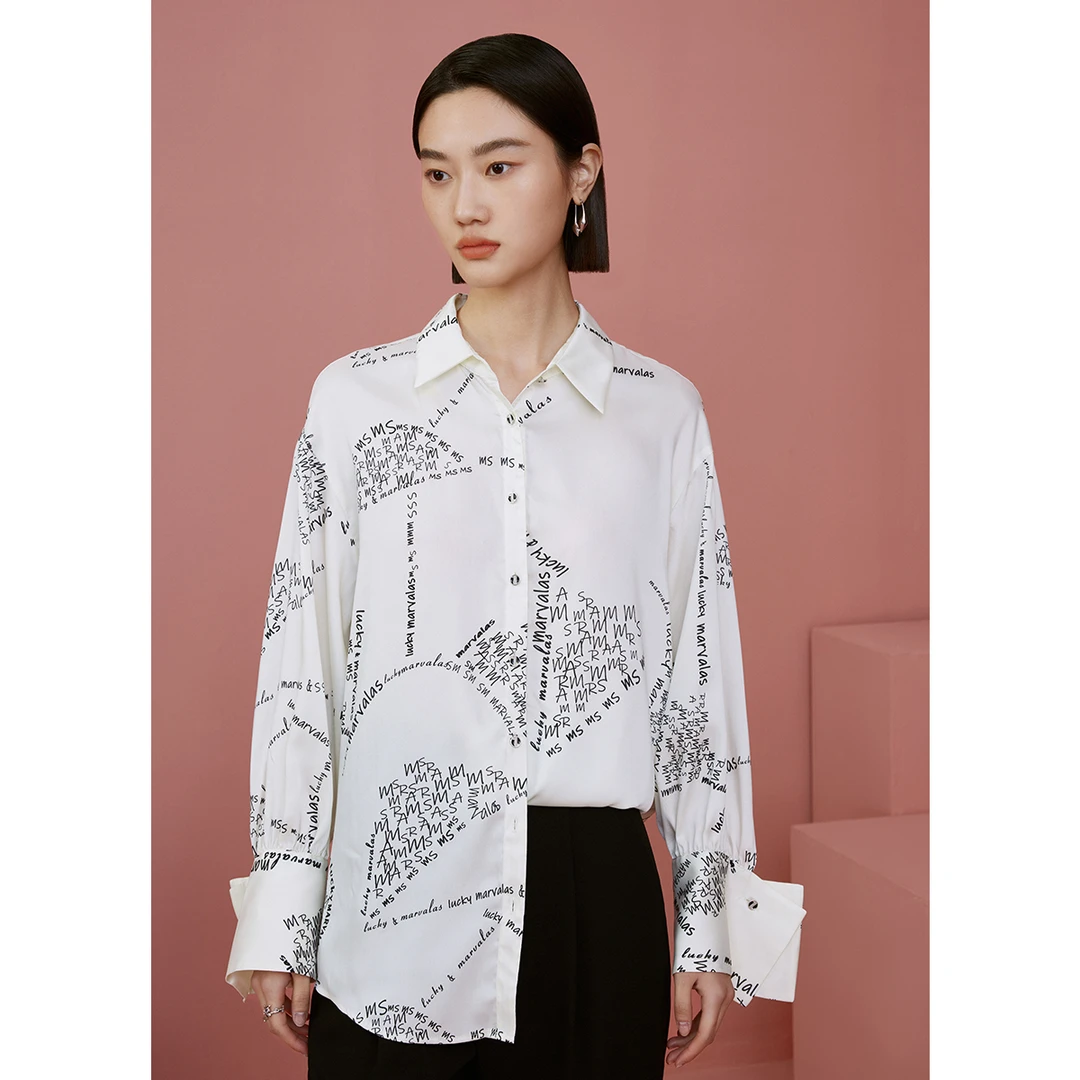 【羊羊专属】曼德诗字母印花衬衫秋季长袖涂鸦风上衣M311300602