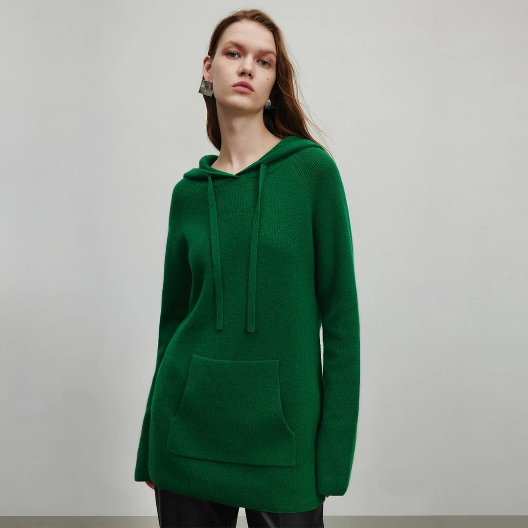 【小余专属】遮肉百搭连帽针织衫女秋时尚卫衣式绵羊毛长袖套头衫
