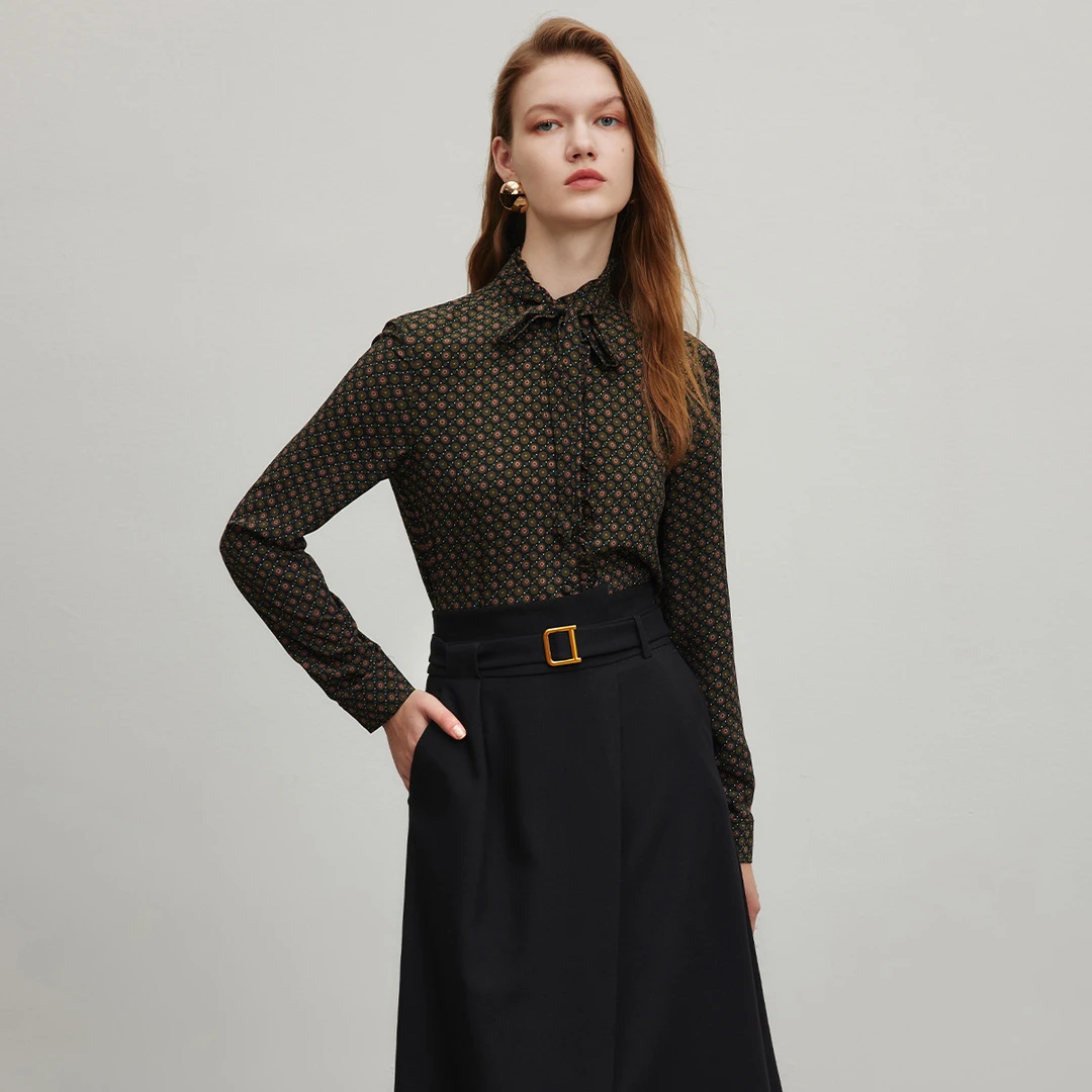 【小花专属】气质宫廷风衬衫女夏季蝴蝶结系带立领复古长袖衬衣