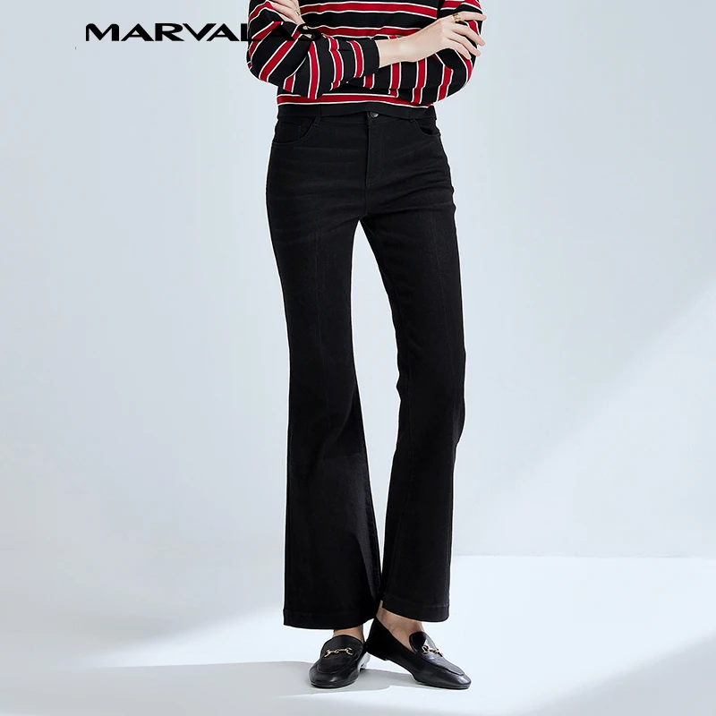 【诗语专属】诗语黑色微喇牛仔裤女高腰直筒显瘦