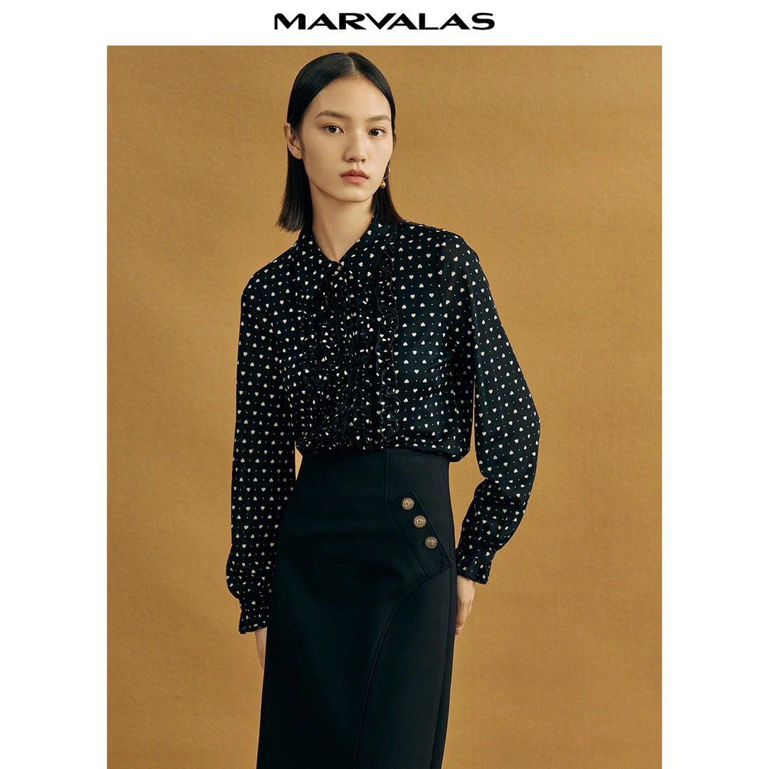 【小余专属】曼德诗春季上衣设计感小众木耳边女士衬衫M330117