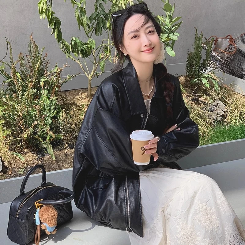 时尚超好看皮衣外套女款2025新款秋季机车短款黑色夹克小个子