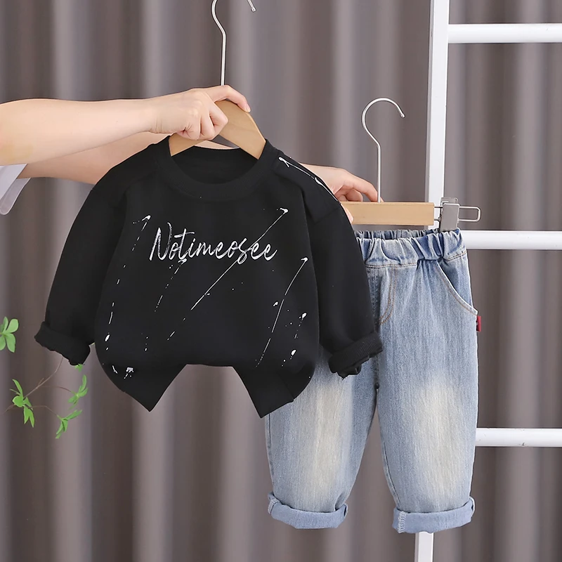 男童洋气休闲套装2024春季新款儿童帅气运动衣服潮复古卫衣两件套