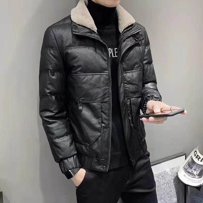 波司澄羽绒服保暖男士外套pu皮冬季新款潮牌加厚短款羽绒韩版潮流