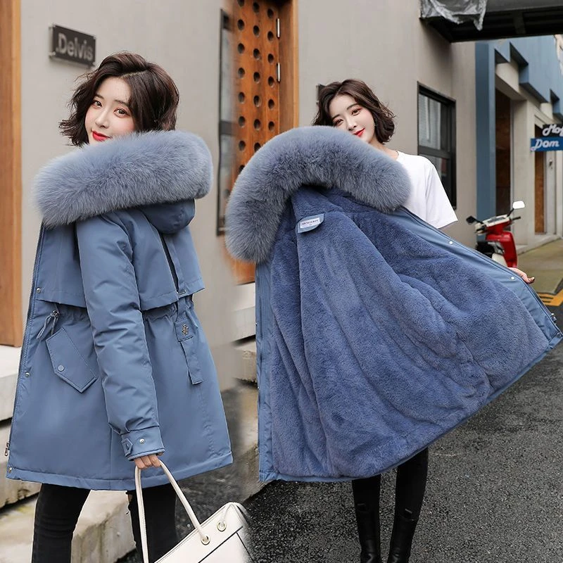 波司澄羽绒服反季派克服女加绒羽绒2023年冬季新款收腰大毛领工装