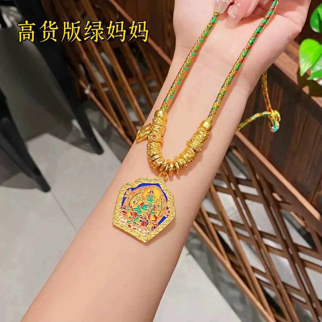 合金布艺项链 新款妈妈绿度母项链手工藏式不掉色古法国潮烧蓝