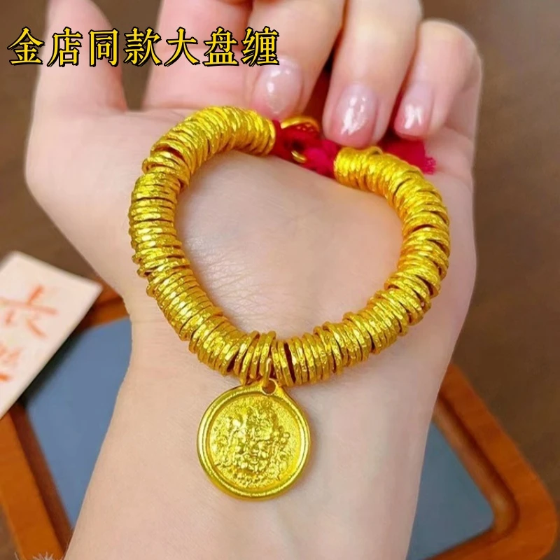合金布艺手链 盘缠手链红绳手串黄财神款编绳古法碎银子手工传承