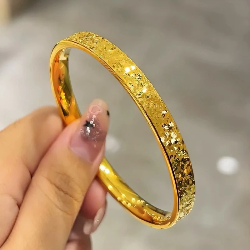 合金手镯 精致饰品高货轻奢碎碎冰手镯女款金色999网红同款时尚