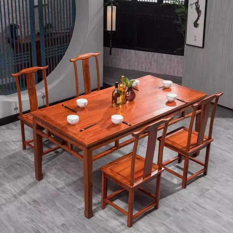实木餐桌椅组合中式仿古长方形家用简约饭桌饭店酒店餐桌椅可定制