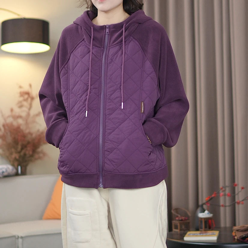 连帽拼接长袖棉衣外套S1197