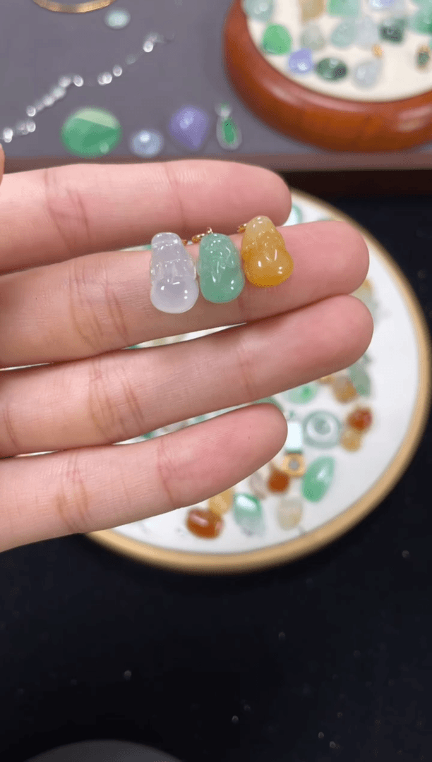 【闪购商品】翡翠吊坠(不含链)18K金镶嵌3个  JK469