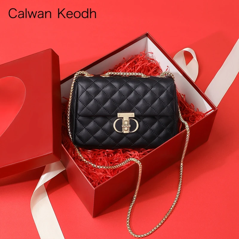Calwan Keodh真皮包包女包2025小香风斜挎包生日礼物送女友送老婆