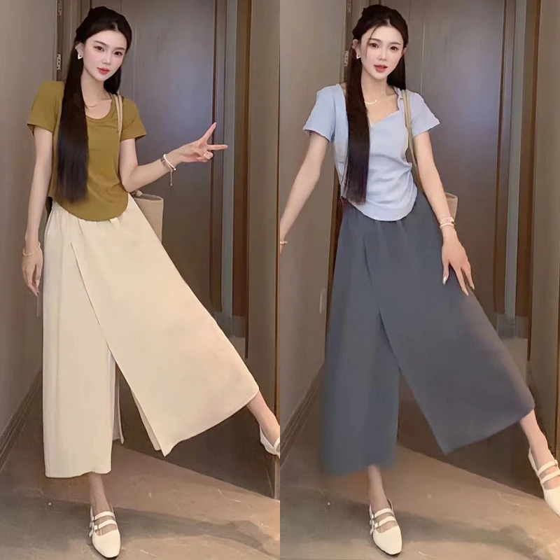 2024时尚洋气宽松阔腿a字裙夏季新款高腰百搭显瘦半身裙裤裤潮女