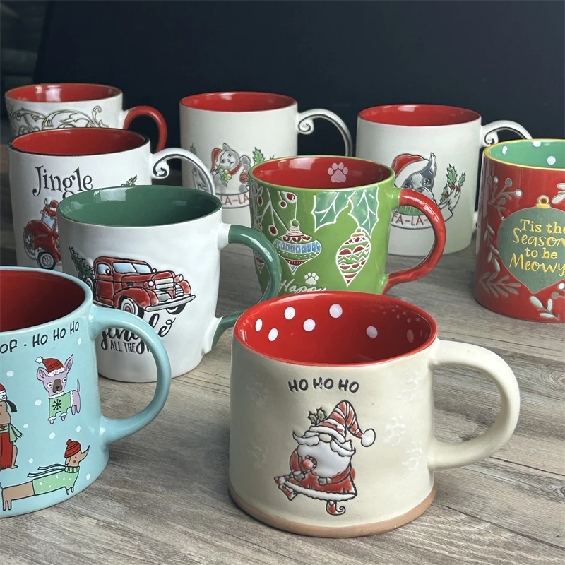 手绘杯子 大容量陶瓷杯欧式早餐杯牛奶杯水杯情侣马克杯微瑕 036