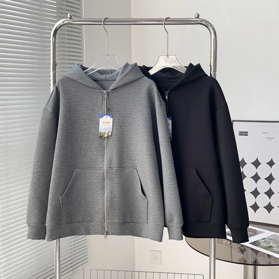 棉质空气棉双头大拉链连帽卫衣衬衣