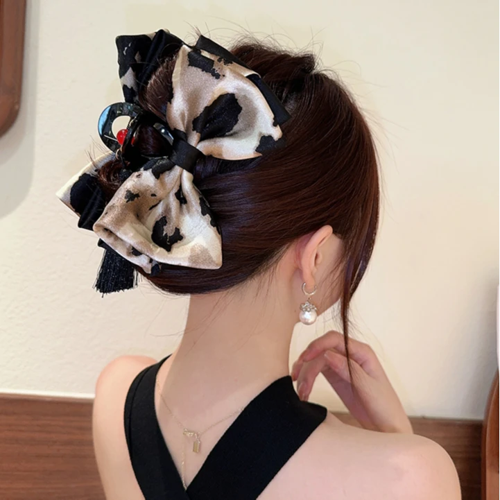 法式复古豹纹发夹女气质弹簧夹半扎发马尾夹后脑勺盘发鲨鱼夹发饰