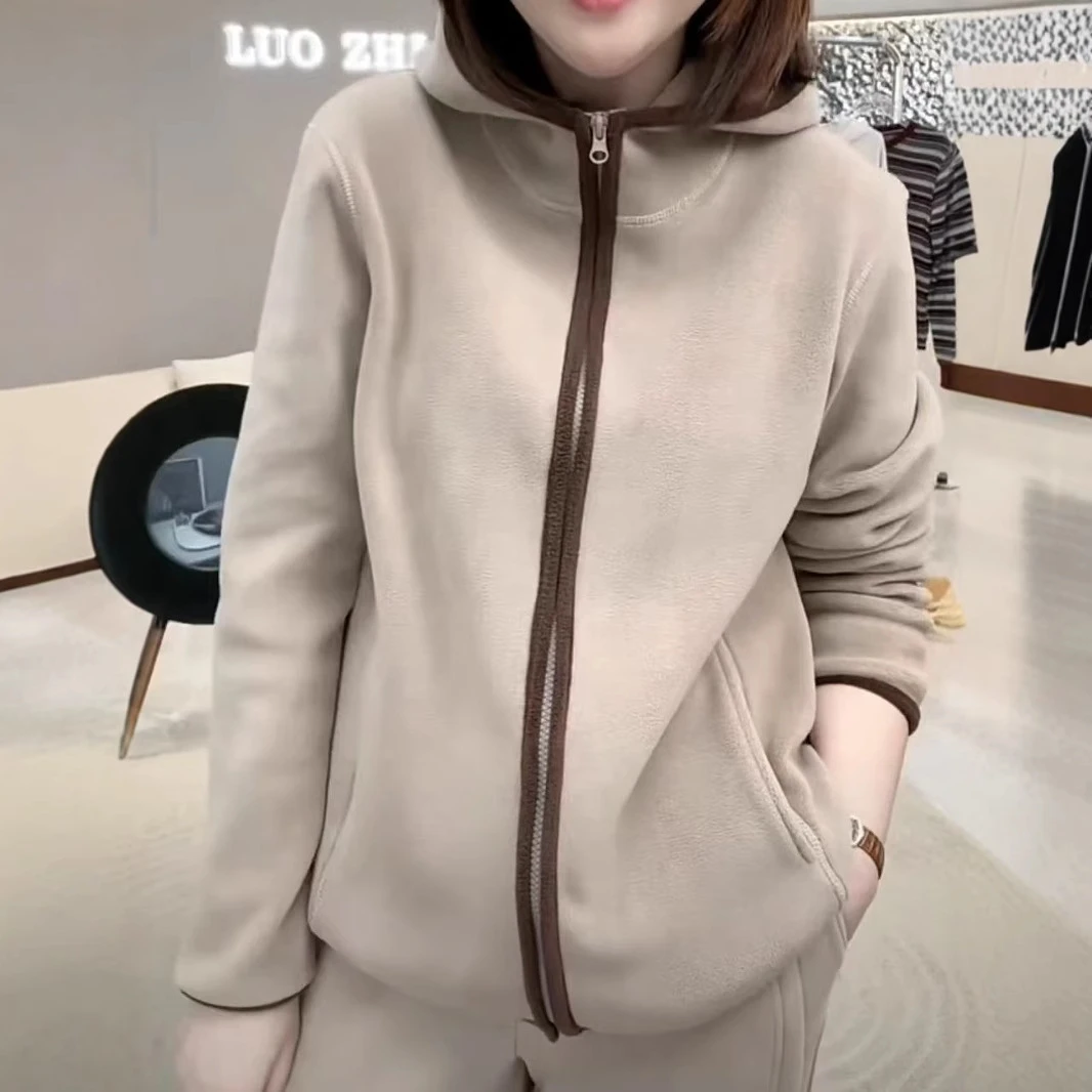 双面加厚奥粒绒2024年秋冬新款女装休闲减龄保暖防风连帽卫衣外套