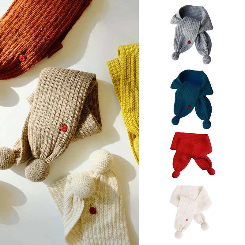 儿童百搭球球围巾欧美秋冬新款女童宝宝幼儿园冬季洋气时髦围脖潮