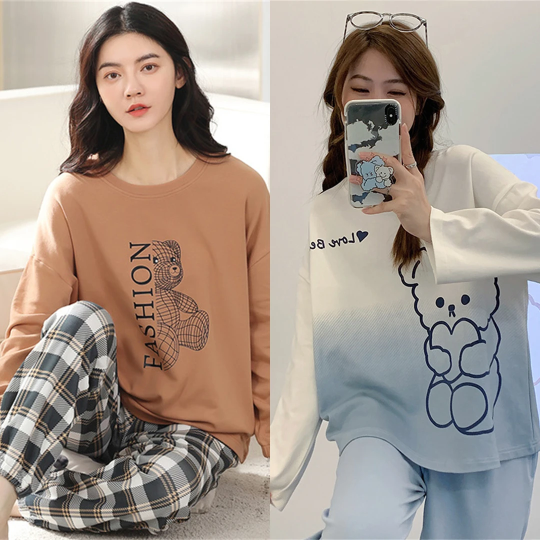 睡衣女春秋款冬季宽松长袖长裤套头圆领2023新款渐变色家居服套装