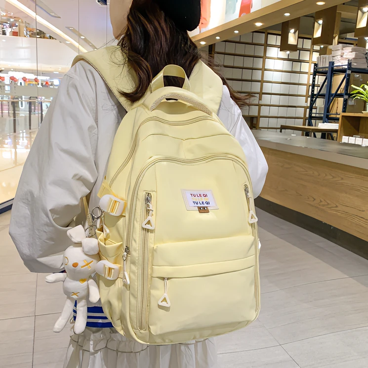 日系ins风少女大学生休闲百搭书包韩版纯色小清新双肩包森系背包