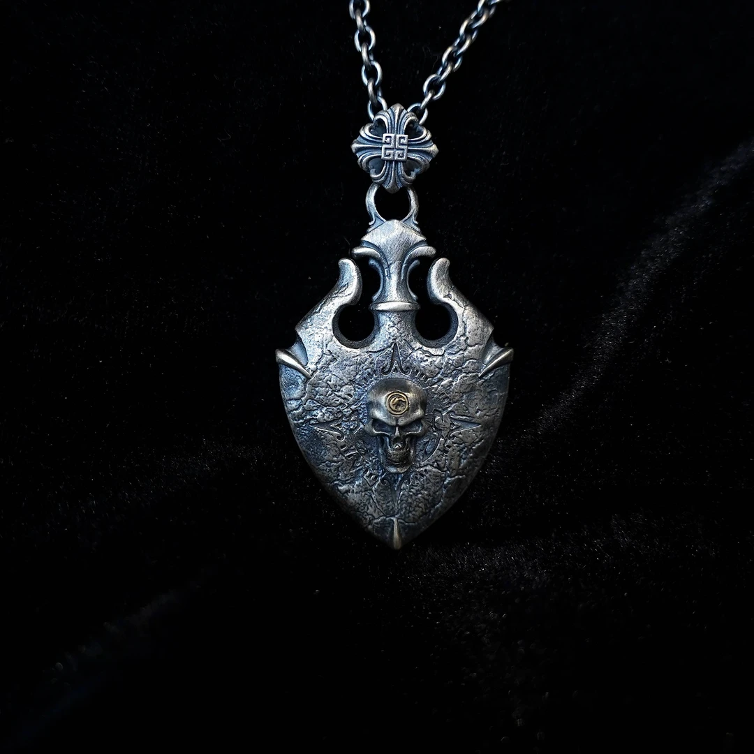 CREWHEARTS 品牌印记S925银骷髅头箭头矛头项链