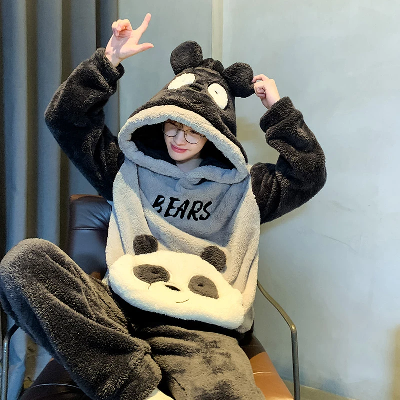 珊瑚绒睡衣男款秋冬加绒加厚保暖家居服高中生长袖长裤可外穿套装