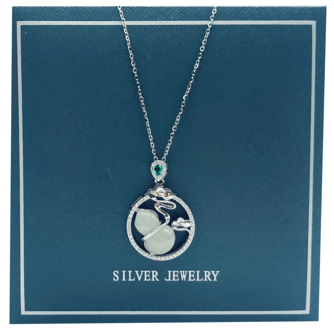 坠链均925银锆石 925银镀白金项链、祥云葫芦 镶小锆气质轻奢项链