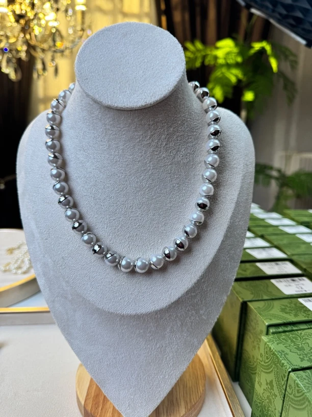 铜合金仿珍珠项链 s家琉璃珠铜合金双拼项链