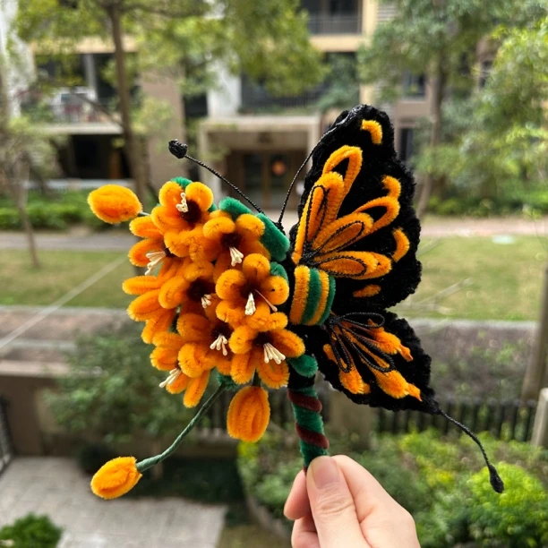 毛根】龙年扭扭棒大花蝴蝶材料包送教程diy 手工制作花束