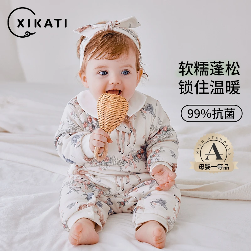 婴儿衣服新生儿宝宝连体衣秋冬款恒温夹棉保暖冬季外出服哈衣爬服