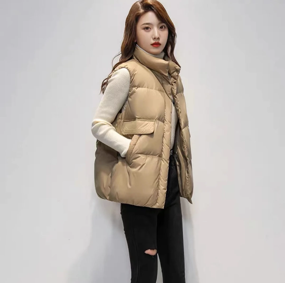 冬季 SD纯色 翻盖立领马甲外穿白鸭绒 女装羽绒服 80-140斤 4