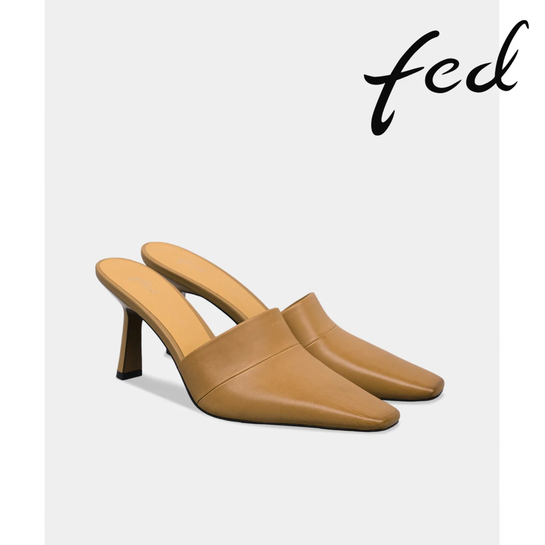 【福利款】FED女鞋夏季新款百搭舒适气质方头女士包头穆勒拖DTH0043