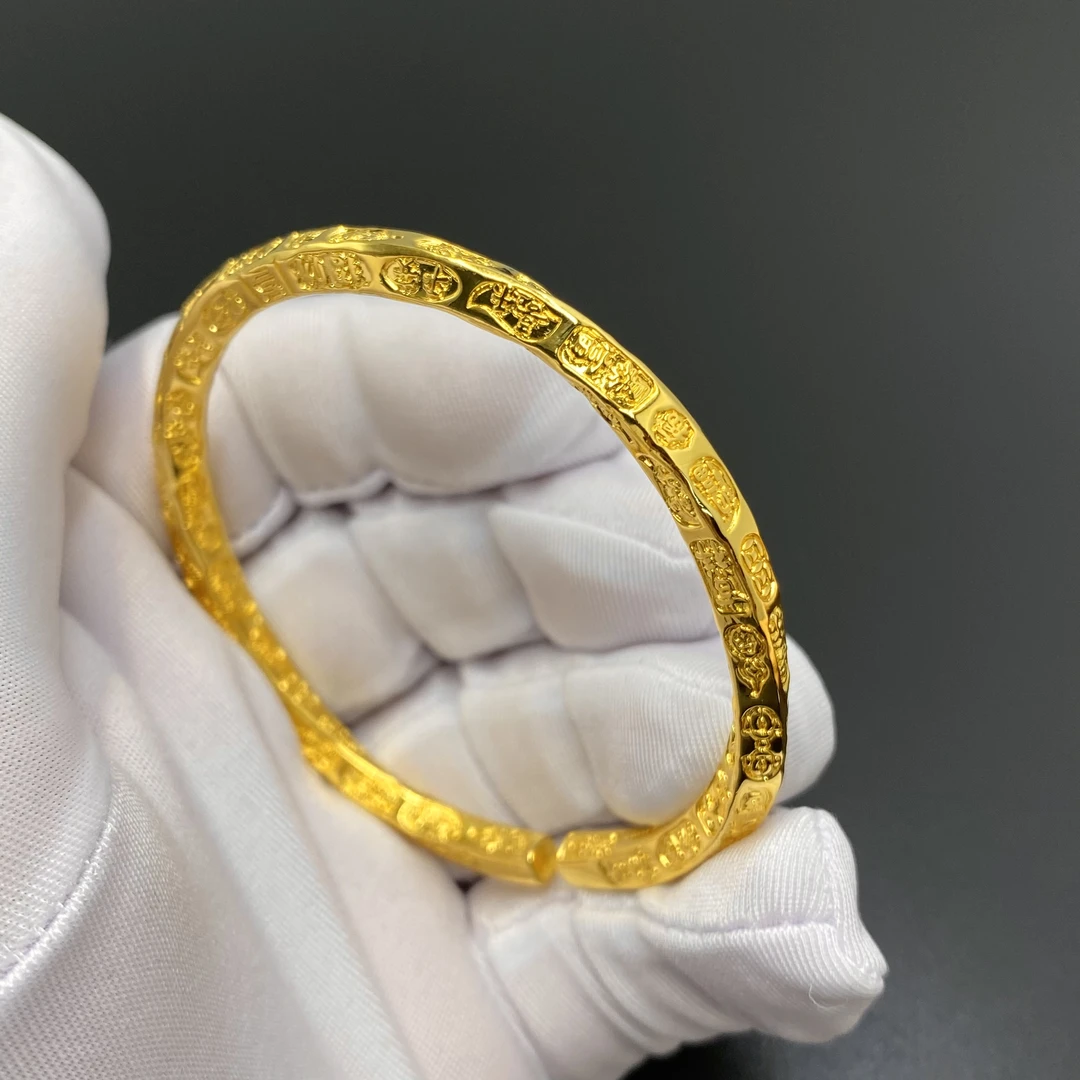 足银手镯 四方扭吉言手镯包金 足银999百搭时尚精美气质开口手镯