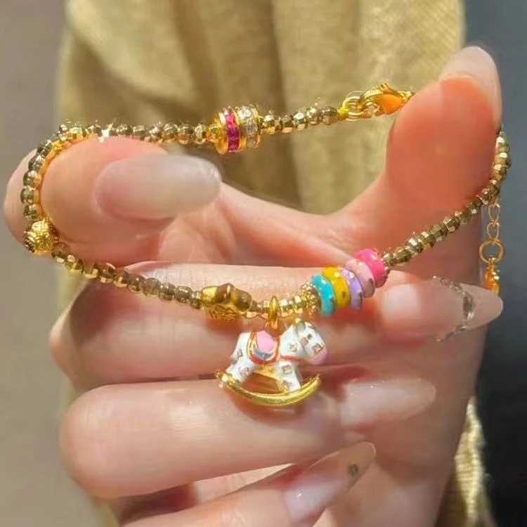 合金手链 彩色摇摇木马手链新中式古法珐琅女小众轻奢高颜值手链