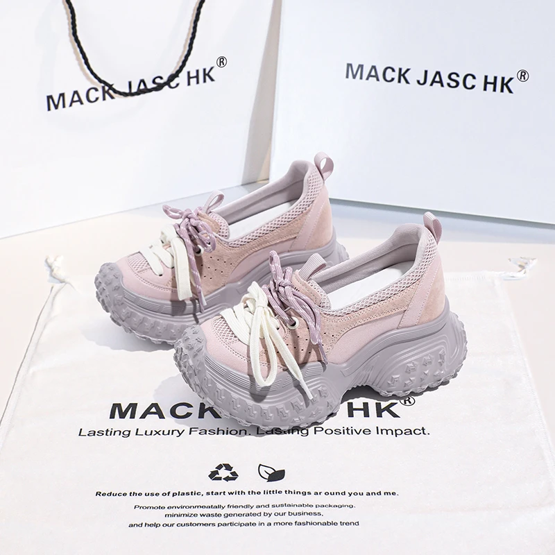 香港MACKJASCHK轮胎老爹鞋女2024夏秋新款厚底内增高9CM网红女鞋